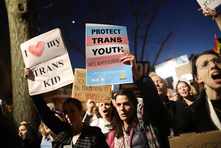 Students protest to protect the rights of transgender students on the anniversary of the Stonewall Riots. 