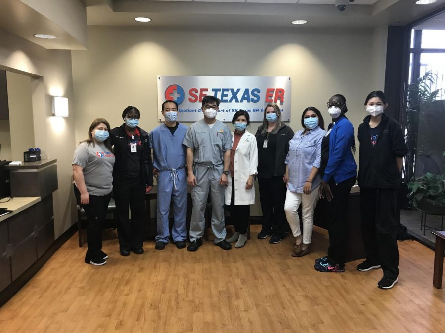 On Saturday, February 6th, 2021, CVHS junior Maia Vo(far right) joined the SE Texas Emergency room health team in providing distribution assistance for the second dose of the Moderna COVID-19. Vaccinations went out to a portion of Houston-Spring Valley’s community of small clinic health professionals and their elderly family members.