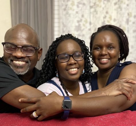 CVHS junior Barbara Butali and her parents warmly embrace as they celebrate their fully vaccinated status as of February 2021. (Photo courtesy of Barbara Butali)