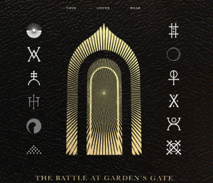 The Battle at Gardens Gate album cover, with twelve symbols representing each of the twelve songs on the album