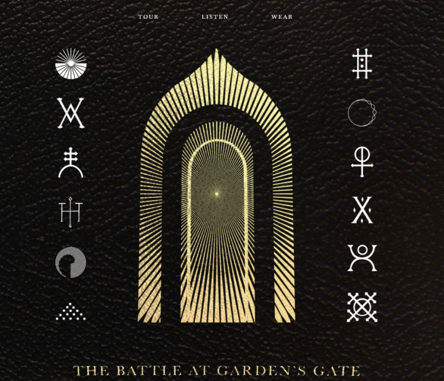 The Battle at Garden's Gate album cover, with twelve symbols representing each of the twelve songs on the album