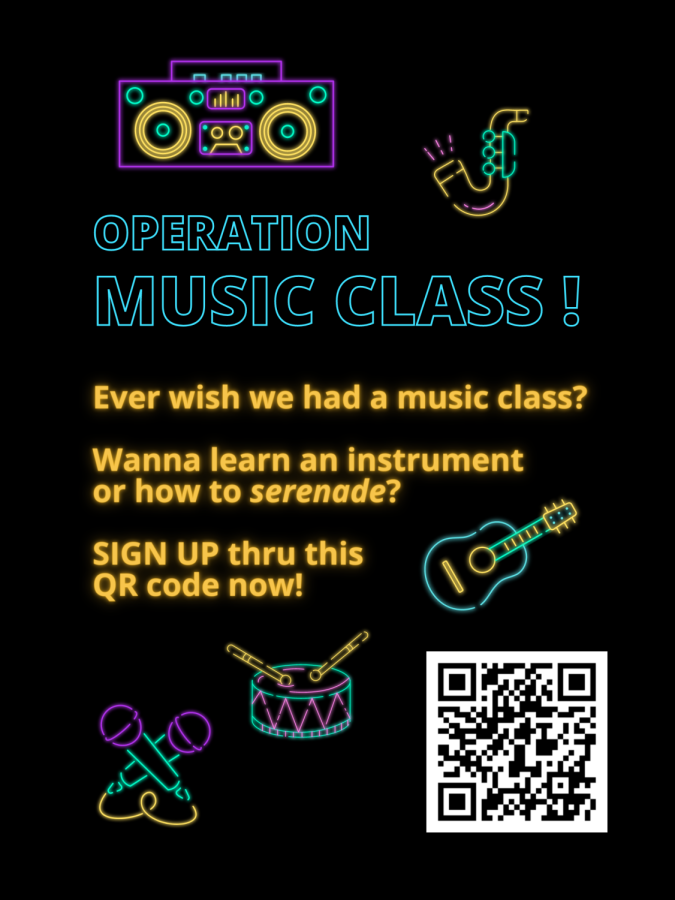 A flyer used to promote Operation Music Class, both physically and digitally online