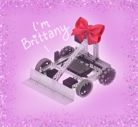 Brittany, the first female robot of the CVHS robotics team, wears her signature bow.