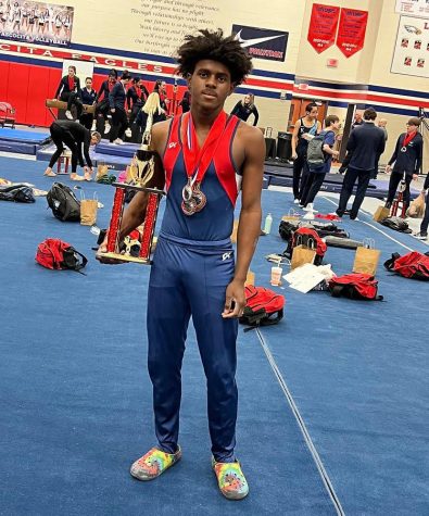 Sole CVHS gymnastics competitor Jailan Routt leaps into the Texas State Championships