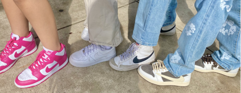 Nike Air Force 1s, Dunk Highs, Blazer Mids, and Travis Lows (left to right)