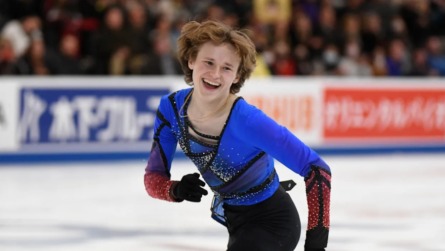Ilia Malinin at the Skate America 2022 competition after putting on a gold medal-winning performance.