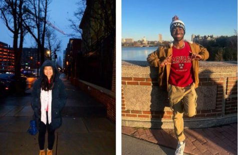 Jessica Lin (left) toughing out the cold weather in Pennsylvania and Jahrel Noble (right) after a Yale-Harvard football game