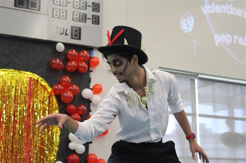 Ryan Garcia mesmerizing the crowd during the Valentines Day pep rally with his spooky zombie-thriller hip-hop routine.