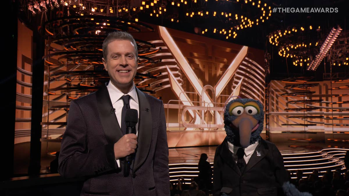 The host of the 2023 Game Awards, Geoff Keighley, traversing a side-plot with historically known video game fan, Gonzo the Muppet. Except I lied and he has no connection to video games whatsoever. | Image Credits: The Game Awards