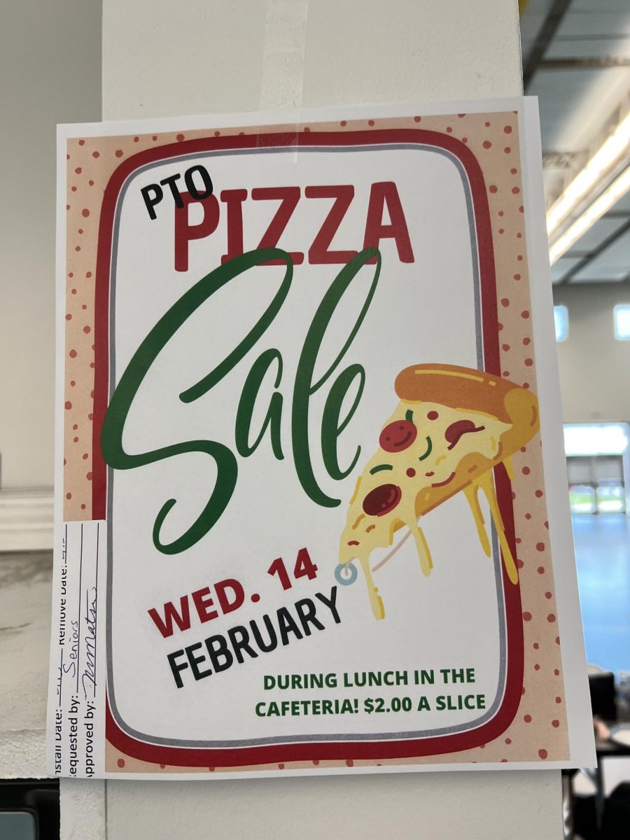 Advertisement posted by Senior Committee, promoting their selling of Pizza for Valentine’s Day