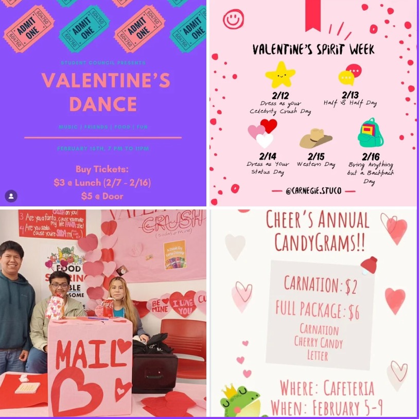 A collage of Valentines advertisements for events happening around campus