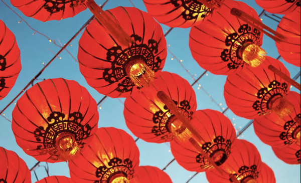 Red Chinese lanterns, often hung up as decorations during Lunar New Years