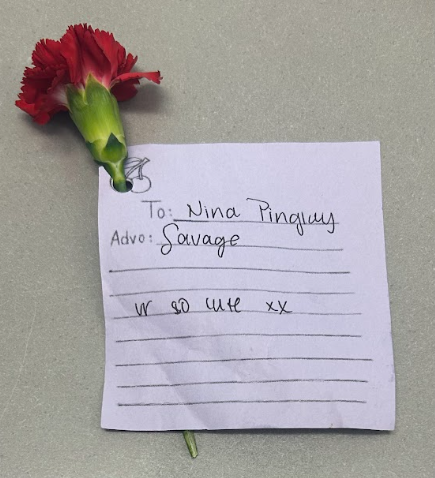Picture of a $3 carnation sent to sophomore, Nina Pinglay, the day before Valentines
