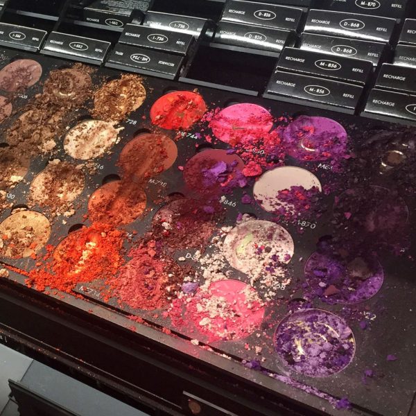 A Sephora product display reportedly destroyed by a child.