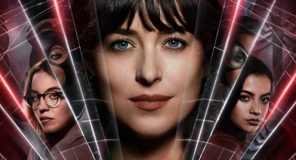 One of the various teaser images from Madame Web, featuring the titular character (Dakota Johnson) and two of the Spider-Women (Sydney Sweeney and Isabela Merced).