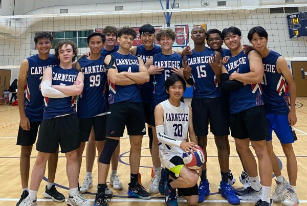 CVHS Boys Volleyball team after winning their second game against Kipp East End 3-0.