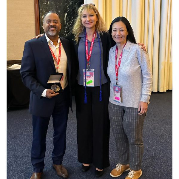 (Left to right) Ramon Moss, Lamia Moumni, and Melissa Matsu representing Carnegie Vanguard High School at the 2024 Magnet School of America Conference