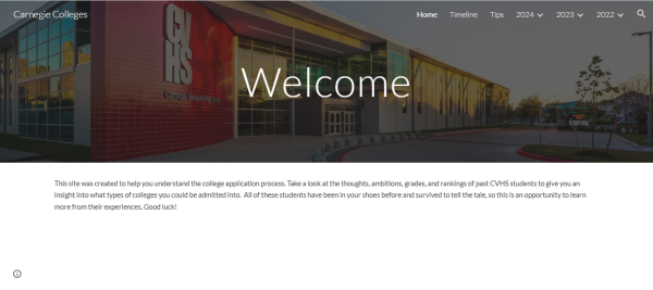 A screenshot of the home page of Senior Sophia Singleys college applications website.