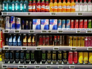 An energy drink aisle at the supermarket. (Photo credit: CSD)