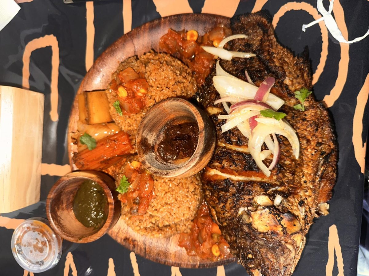 A popular dish at Dakar Street Food, the Jollof rice with tilapia fish. 
