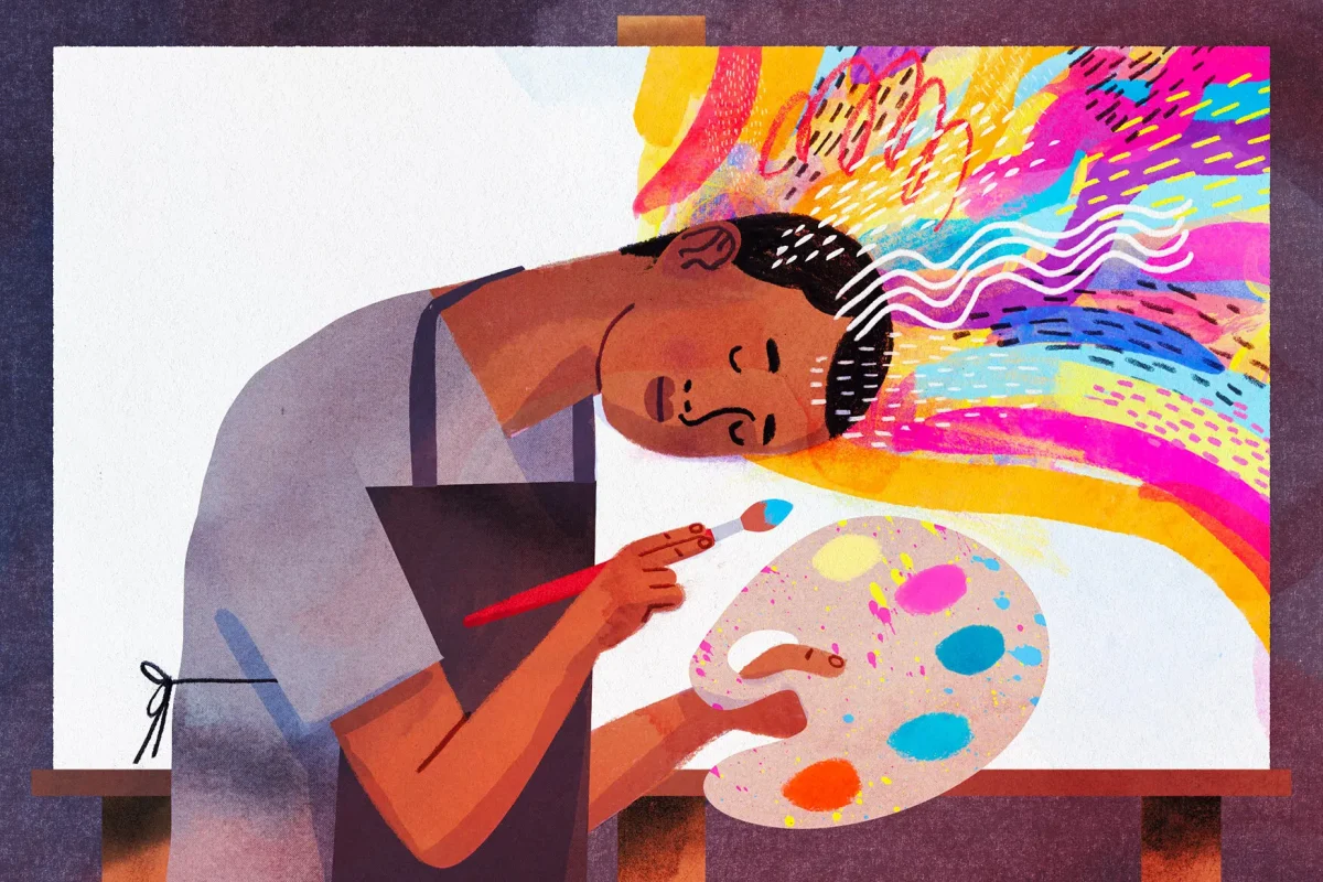 Artwork by Keith Negley showing the benefits of doing artwork on the brain