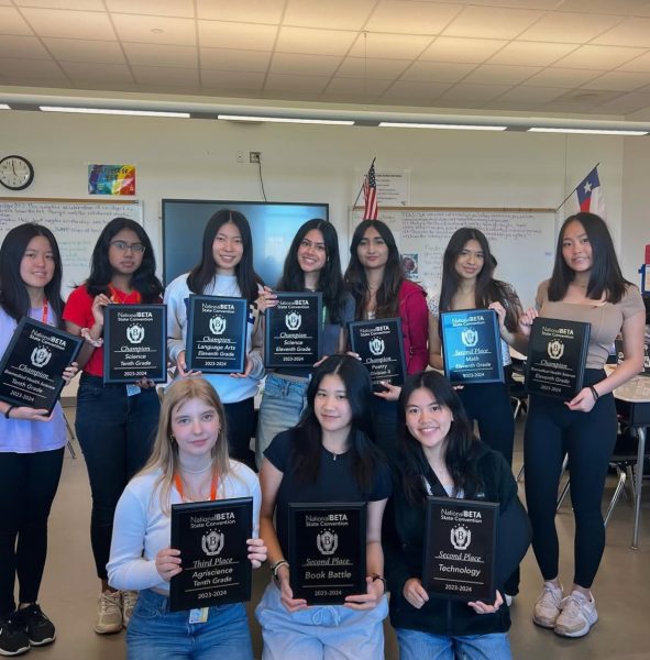 Beta Club members with their plaques from the competition. (Ivy Gautam)