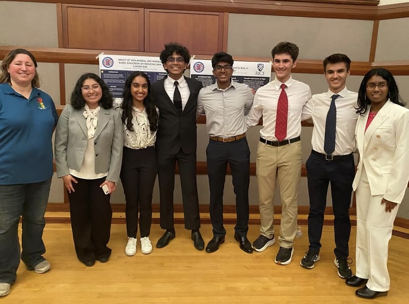 An image of the eight CVHS Rice Eureka Mentorship program juniors at the presentation.