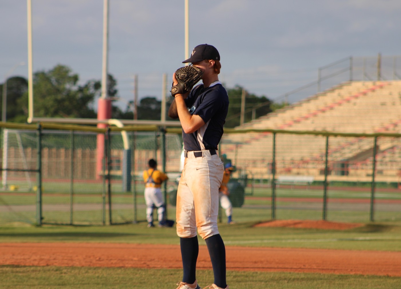 Teddy Herce remains focused on the pitchers mound in the midst of a baseball game.