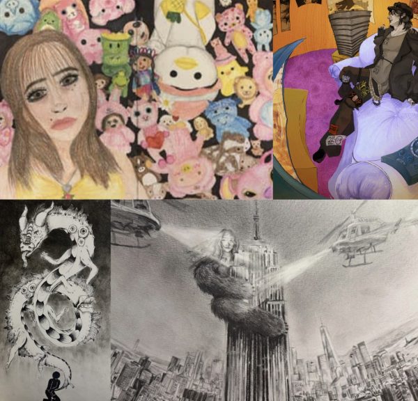 Several CVHS have completed their AP Art Portfolios, exploring different themes and mediums in their work.